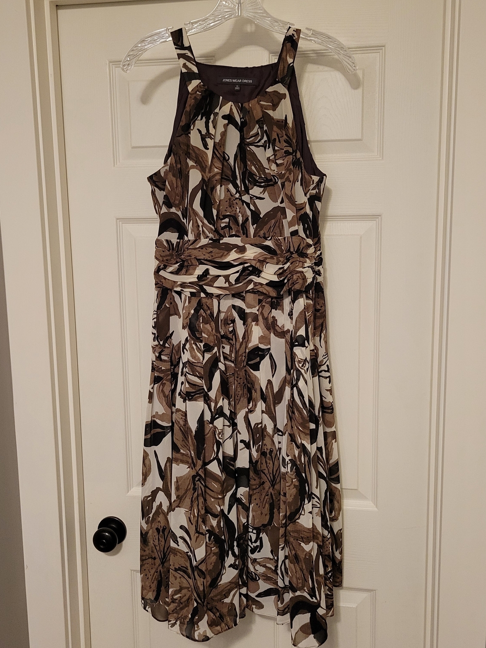 Jones Wear Brown, Black, and Cream Botanical Halter Midi Dress